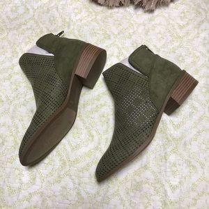 Olive green back zip bootie.